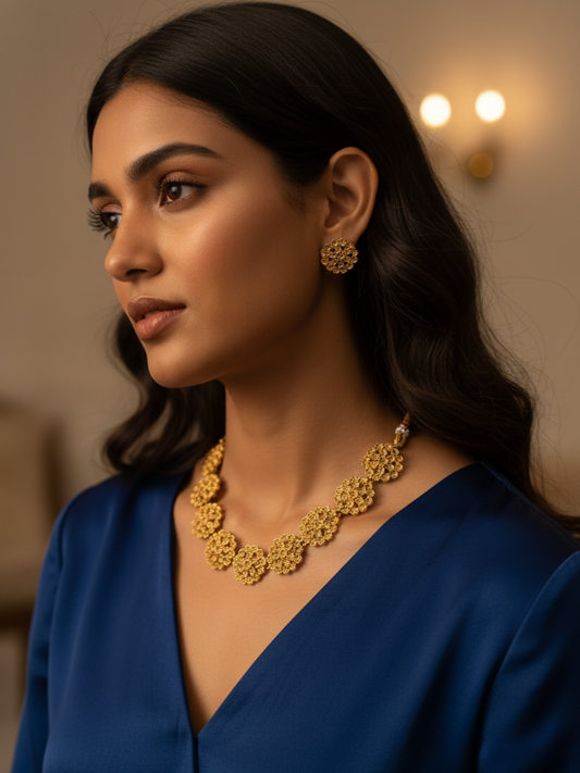Mallika Gold Floral Necklace | NE134