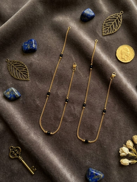 Black Bead Whisper Anklet | ES02