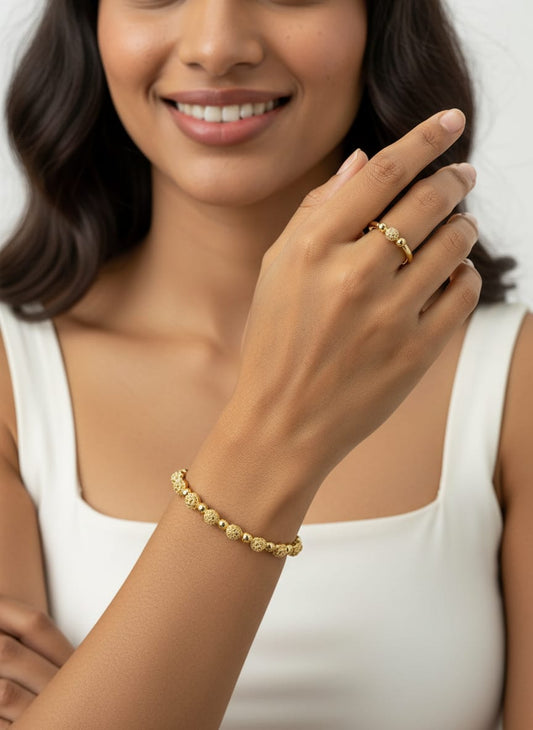 Golden Ripple Bangle-Ring Combo | C112