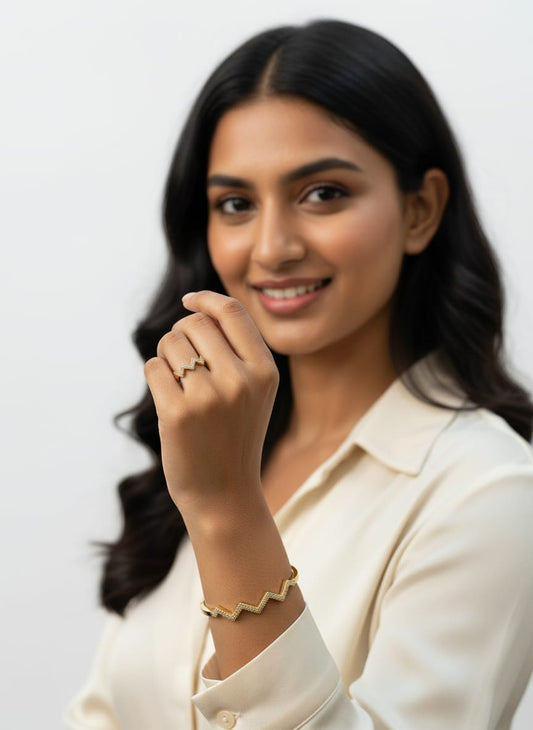 Saanvi Wave Bangle-Ring Combo | C114