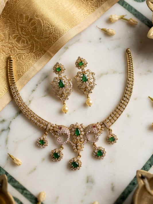 Emerald Mayura Necklace Set | NT33