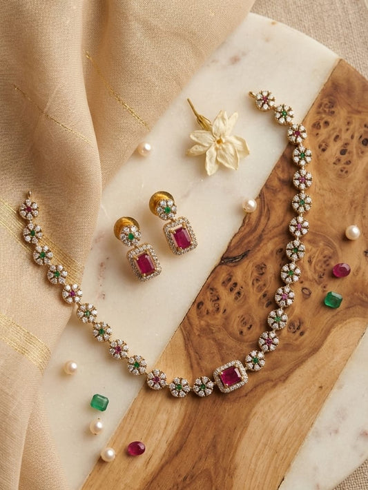 Ruby Blossom Necklace Set | NT34