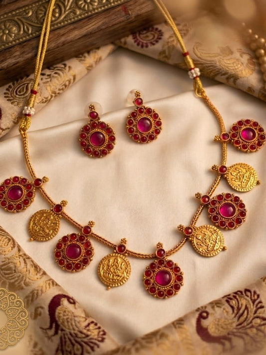 Lakshmi Kasu Ruby Necklace Set | NT596