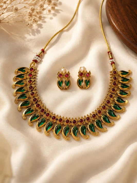 Green Palakka Necklace Set | ESH25
