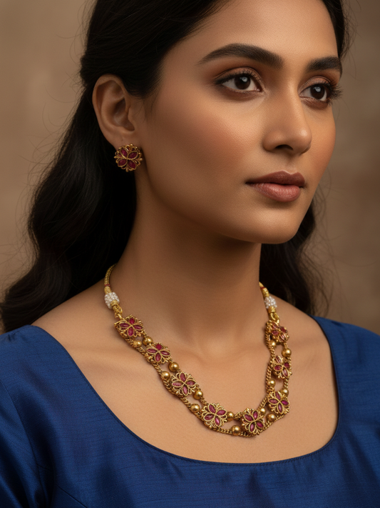 Navarasa Pushpa Necklace Set | NE133