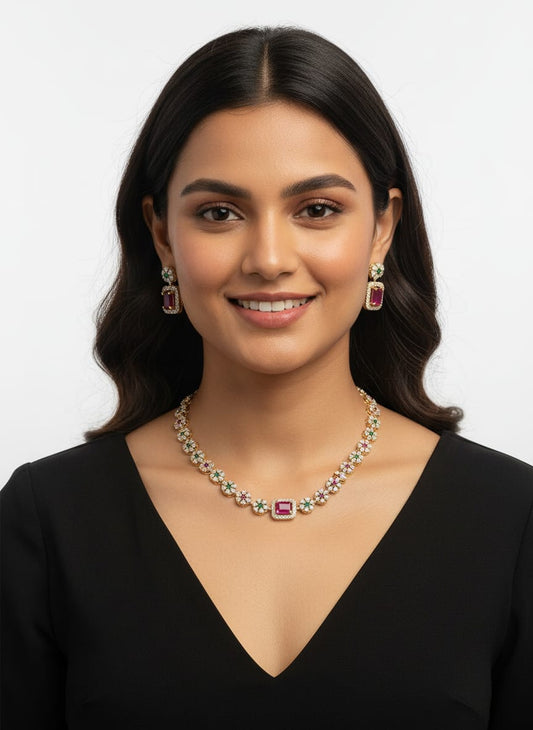 Ruby Blossom Necklace Set | NT34