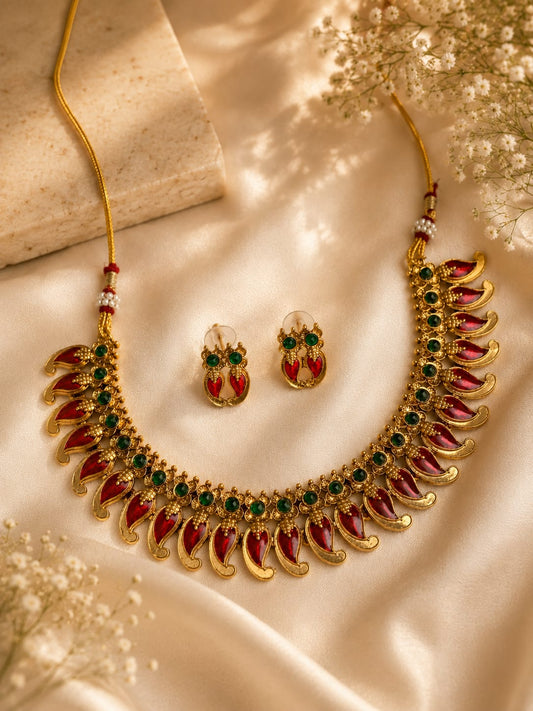 Red Palakka Necklace Set | ESH24