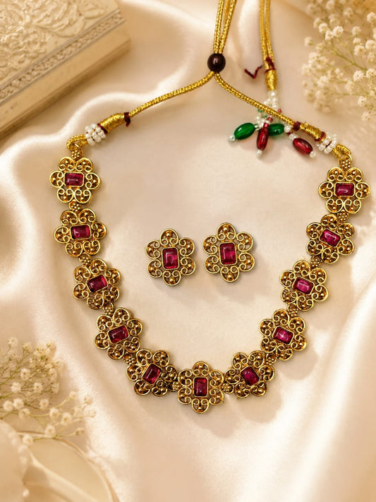 Haritha Ruby Necklace Set | ESH100