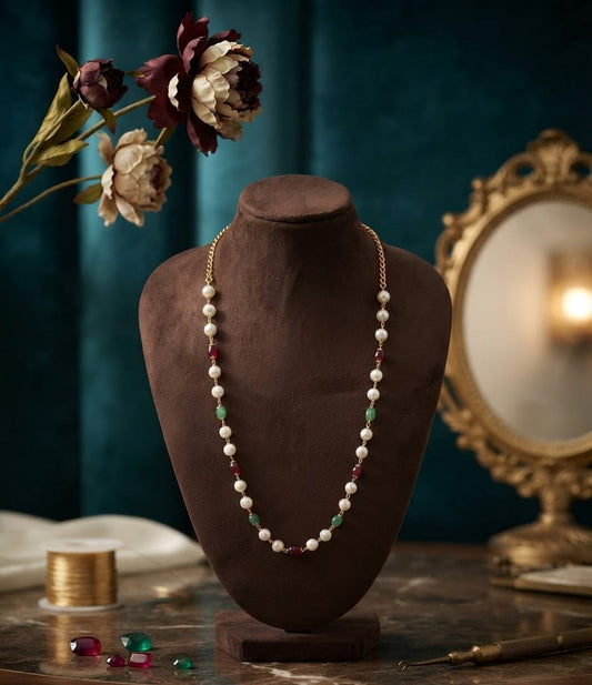 Ruby Emerald Pearl Harmony Necklace | ESH153